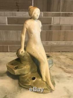 Antique Weller Pottery Muskota Leda Nude Bathing Beauty Flower Frog