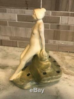 Antique Weller Pottery Muskota Leda Nude Bathing Beauty Flower Frog