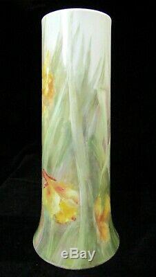 Antique Willets Belleek 14.5 Hand Painted Porcelain Vase Daffodil Jonquil
