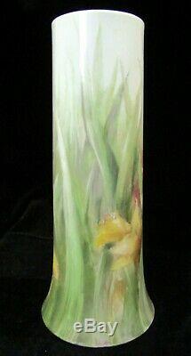 Antique Willets Belleek 14.5 Hand Painted Porcelain Vase Daffodil Jonquil