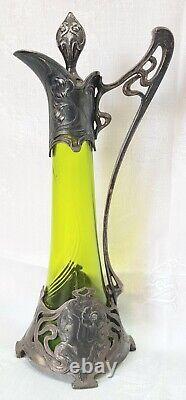 Antique Wonderful WMF Green Crystal Pitcher Jug Art Nouveau