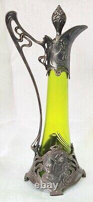 Antique Wonderful WMF Green Crystal Pitcher Jug Art Nouveau