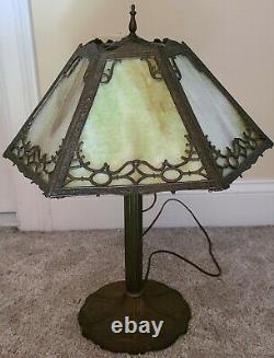 Antique Working 1920's Miller Art Nouveau Green Marble Slag Glass Table Lamp 235