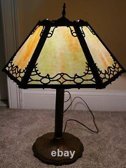 Antique Working 1920's Miller Art Nouveau Green Marble Slag Glass Table Lamp 235