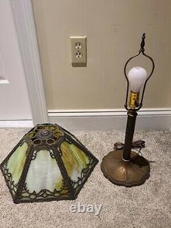 Antique Working 1920's Miller Art Nouveau Green Marble Slag Glass Table Lamp 235