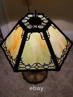 Antique Working 1920's Miller Art Nouveau Green Marble Slag Glass Table Lamp 235