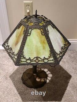 Antique Working 1920's Miller Art Nouveau Green Marble Slag Glass Table Lamp 235