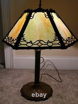 Antique Working 1920's Miller Art Nouveau Green Marble Slag Glass Table Lamp 235