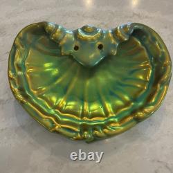 Antique Zsolnay Pecs Art Nouveau Hungary Green Iridescent Venus Eosin Shell Dish