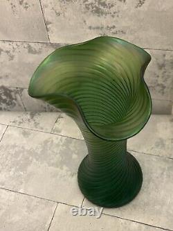 Antique art nouveau loetz or kralik Glass Bohemian green Iridescent vase 22 cm