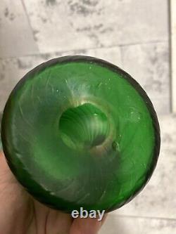 Antique art nouveau loetz or kralik Glass Bohemian green Iridescent vase 22 cm