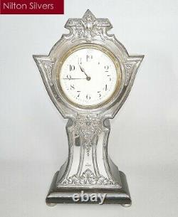 Antique art nouveau silver fronted mantel clock, Charles Green & Co, B'ham 1909