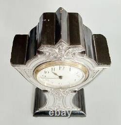 Antique art nouveau silver fronted mantel clock, Charles Green & Co, B'ham 1909
