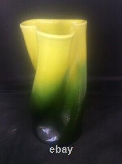 Antique c1880 Bretby British Art Pottery Propellor like Vase yellow Green Glazes