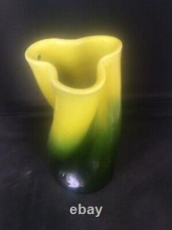 Antique c1880 Bretby British Art Pottery Propellor like Vase yellow Green Glazes