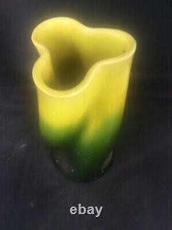Antique c1880 Bretby British Art Pottery Propellor like Vase yellow Green Glazes