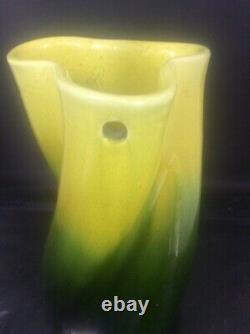 Antique c1880 Bretby British Art Pottery Propellor like Vase yellow Green Glazes