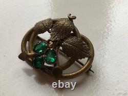 Antique c. 1870s Victorian Clover or Ivy Art Nouveau Simulation Emerald