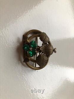 Antique c. 1870s Victorian Clover or Ivy Art Nouveau Simulation Emerald