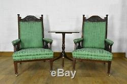 Antique carved ART NOUVEAU Pair of fireside armchairs