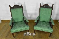 Antique carved ART NOUVEAU Pair of fireside armchairs