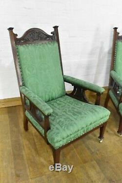 Antique carved ART NOUVEAU Pair of fireside armchairs