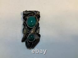 Antique handmade Sterling Silver Art Nouveau Green Agate pendant