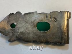 Antique handmade Sterling Silver Art Nouveau Green Agate pendant