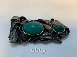 Antique handmade Sterling Silver Art Nouveau Green Agate pendant