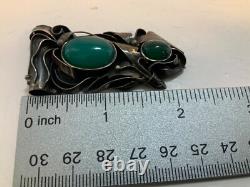 Antique handmade Sterling Silver Art Nouveau Green Agate pendant
