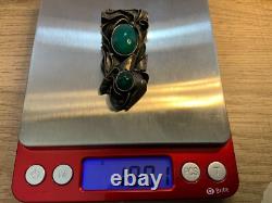 Antique handmade Sterling Silver Art Nouveau Green Agate pendant