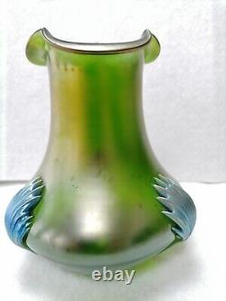 Antique large iridescent Kralik vase. Applied Claws