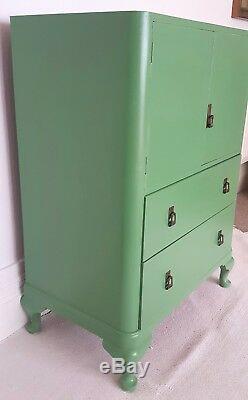 Antique painted linen press, green painted cabinet, vintage tallboy, cupboard