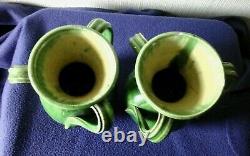 Antique pair of aesthetic, nouveau style tri handle vases retailed by Lawleys