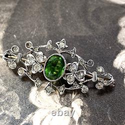 Antique silver paste brooch early 20th century Edwardian Art Nouveau green stone