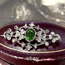 Antique silver paste brooch early 20th century Edwardian Art Nouveau green stone