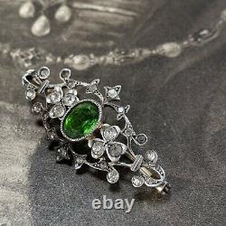 Antique silver paste brooch early 20th century Edwardian Art Nouveau green stone