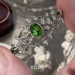 Antique silver paste brooch early 20th century Edwardian Art Nouveau green stone