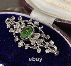 Antique silver paste brooch early 20th century Edwardian Art Nouveau green stone