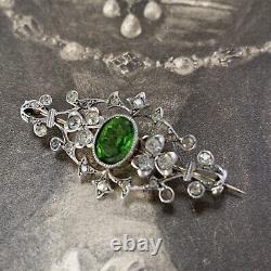 Antique silver paste brooch early 20th century Edwardian Art Nouveau green stone