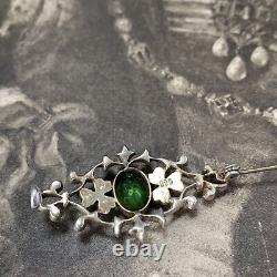 Antique silver paste brooch early 20th century Edwardian Art Nouveau green stone