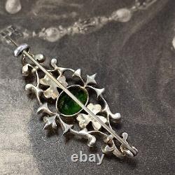Antique silver paste brooch early 20th century Edwardian Art Nouveau green stone