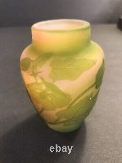 Antique small glass vase/Emile Galle/Cameo/ Art Nouveau/France C. 1900/Pink/Green