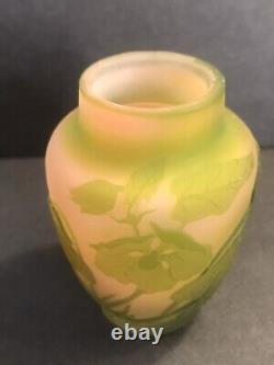 Antique small glass vase/Emile Galle/Cameo/ Art Nouveau/France C. 1900/Pink/Green