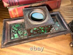 Apollo Studios Art Nouveau Rare Butterfly Bronze Green Slag Desk Letter& Inkwell