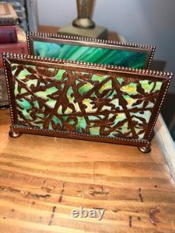 Apollo Studios Art Nouveau Rare Butterfly Bronze Green Slag Desk Letter& Inkwell