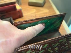 Apollo Studios Art Nouveau Rare Butterfly Bronze Green Slag Desk Letter& Inkwell