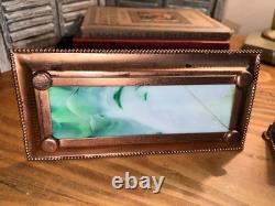 Apollo Studios Art Nouveau Rare Butterfly Bronze Green Slag Desk Letter& Inkwell