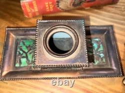 Apollo Studios Art Nouveau Rare Butterfly Bronze Green Slag Desk Letter& Inkwell