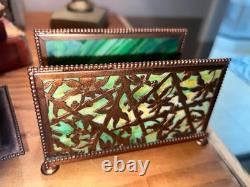 Apollo Studios Art Nouveau Rare Butterfly Bronze Green Slag Desk Letter& Inkwell